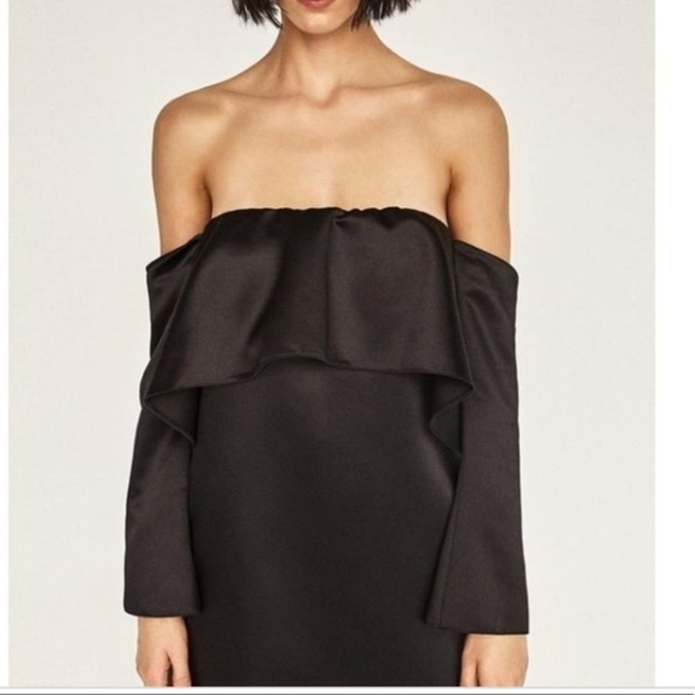 ZARA WOMAN Black Satin NWT  Off Shoulder Mini Dress Sz S